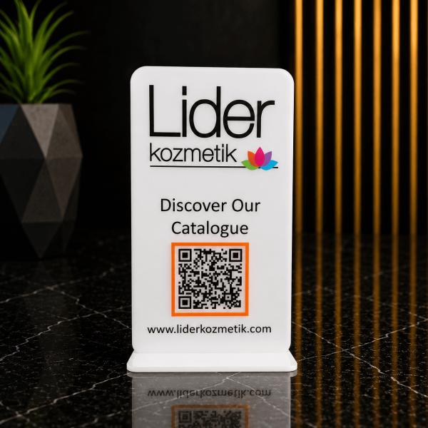 Beyaz Zeminli Tekli QR Menü Standı 5 mm