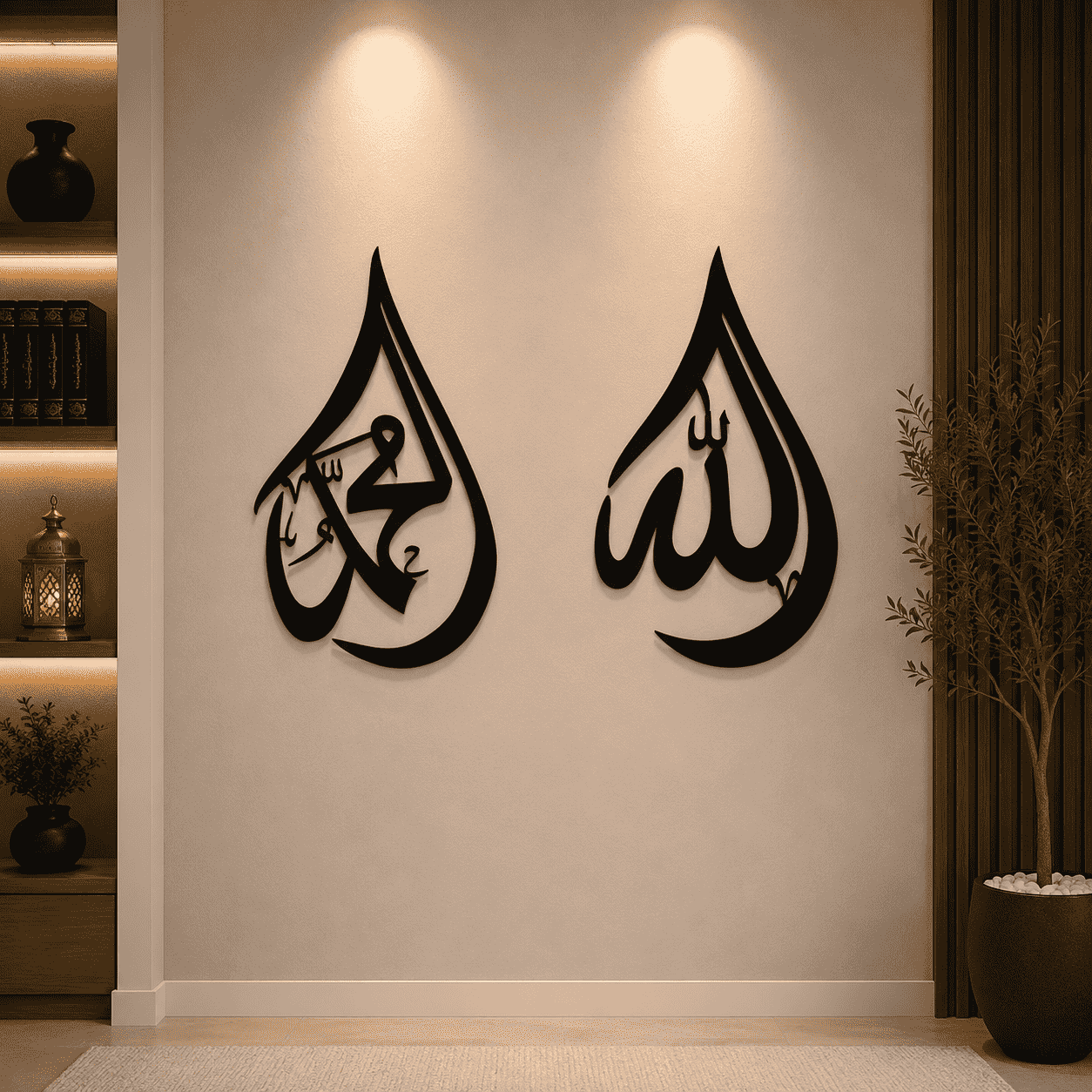 Damla Desenli Allah Muhammed Metal Tablo Seti