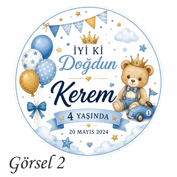 Kişiye Özel Ayıcıklı Doğum Günü Sticker Etiketi