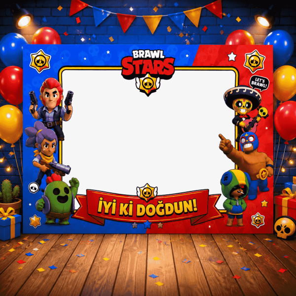 Brawl Stars Doğum Günü Fotoğraf Çekim Çerçevesi 70x100 cm