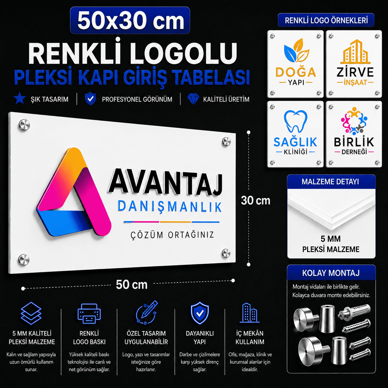 50x30 cm Renkli Logolu Pleksi Kapı Giriş Tabelası