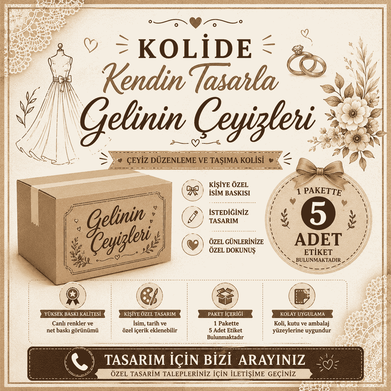 Kişiye Özel Gelinin Çeyizleri Koli Etiketi