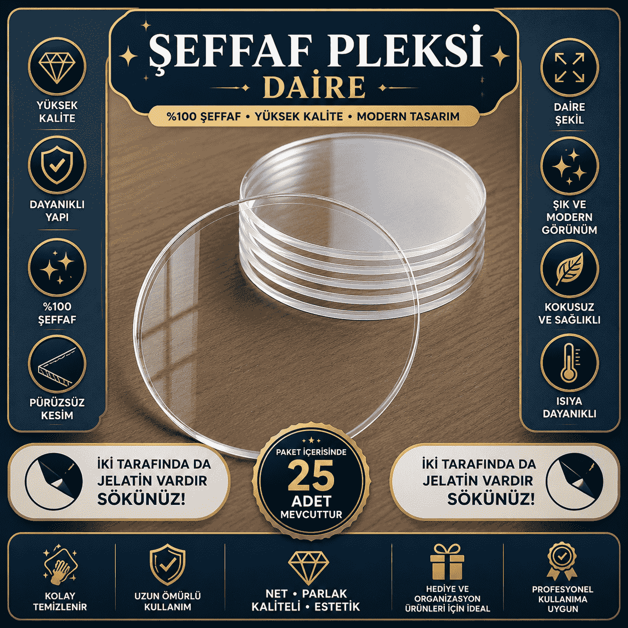 Şeffaf Pleksi Daire 50 Adet