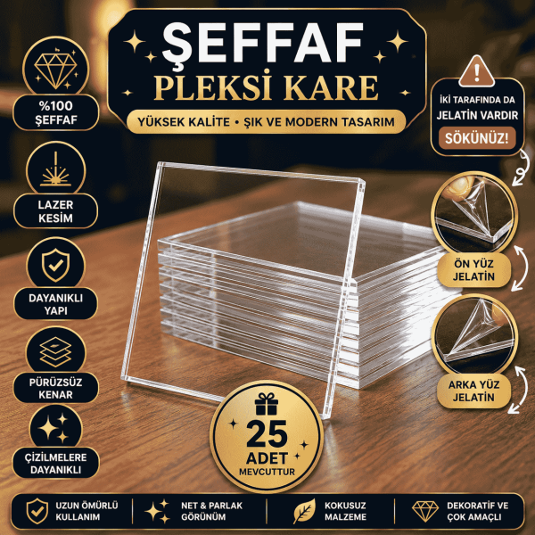 Şeffaf Pleksi Kare 50 Adet
