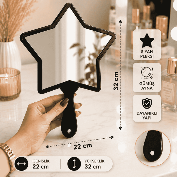 Kişiye Özel Yıldız Model Pleksi El Aynası