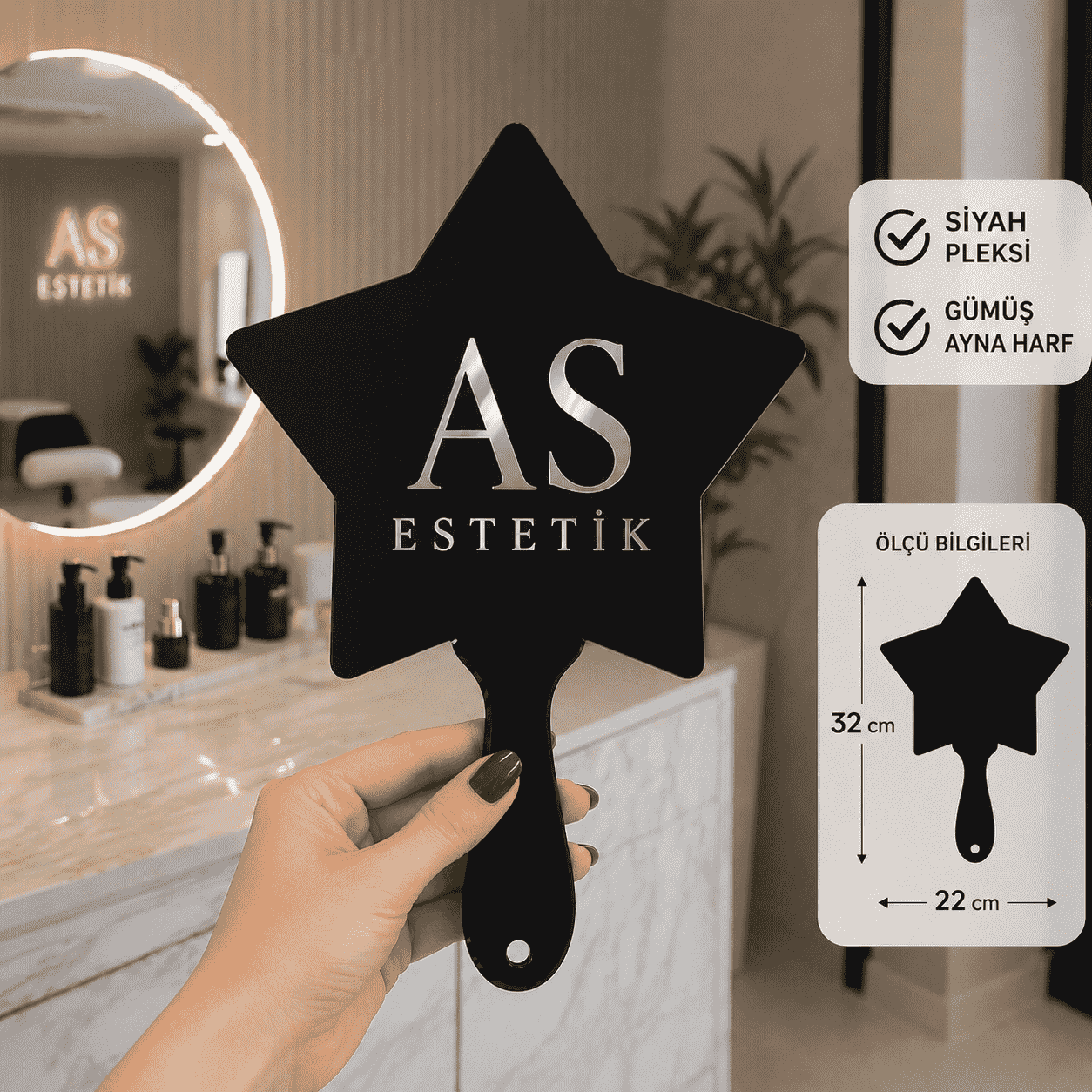 Kişiye Özel Yıldız Model Pleksi El Aynası