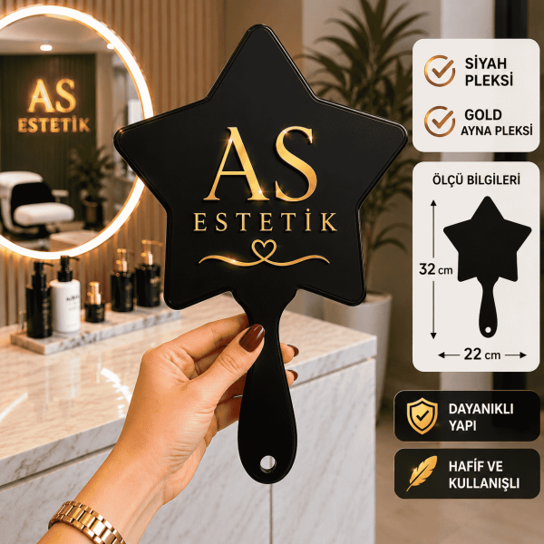Kişiye Özel Yıldız Model Pleksi El Aynası