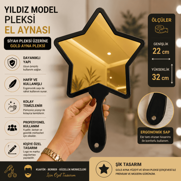 Kişiye Özel Yıldız Model Pleksi El Aynası