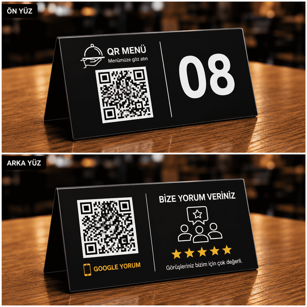 QR Menü ve Google Yorum Masaüstü Pleksi