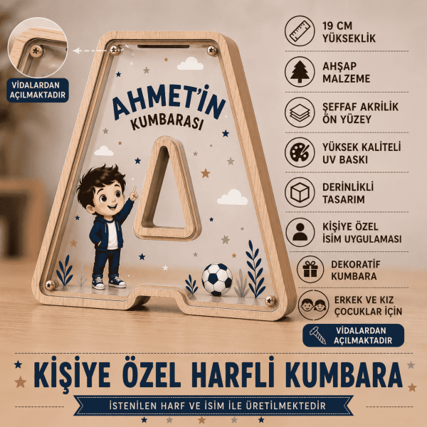 Kişiye Özel Harfli Ahşap Kumbara