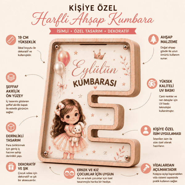 Kişiye Özel Harfli Ahşap Kumbara