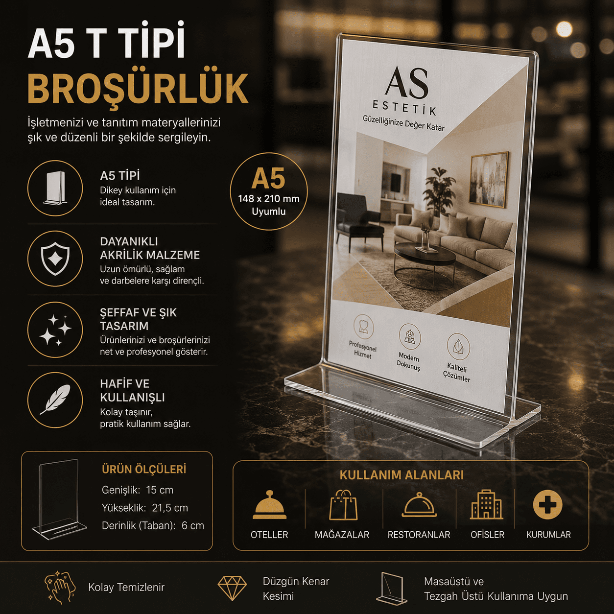 A5 T Tipi Pleksi Broşürlük ve Föylük
