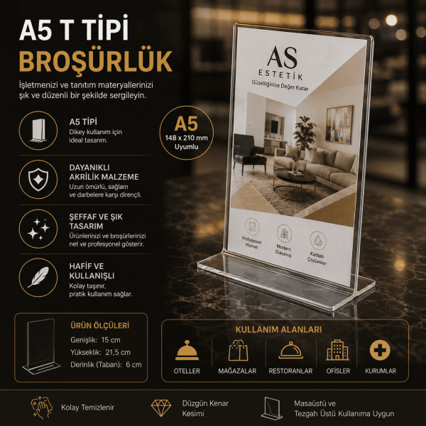 A5 T Tipi Pleksi Broşürlük ve Föylük