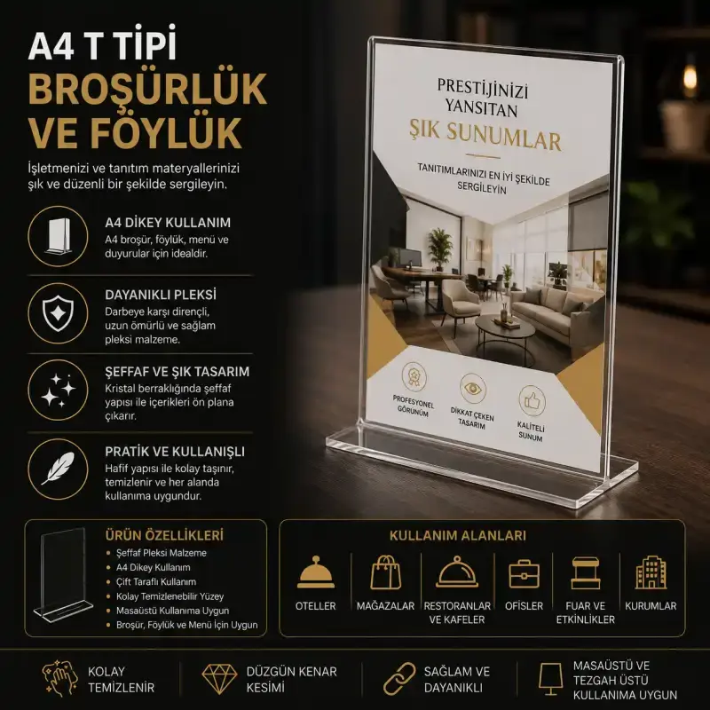 T Tipi Pleksi Broşürlük ve Föylük
