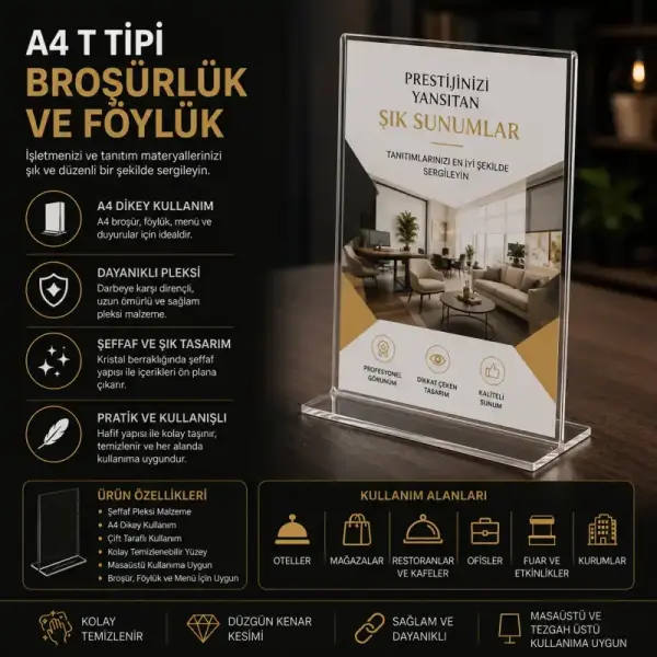 T Tipi Pleksi Broşürlük ve Föylük