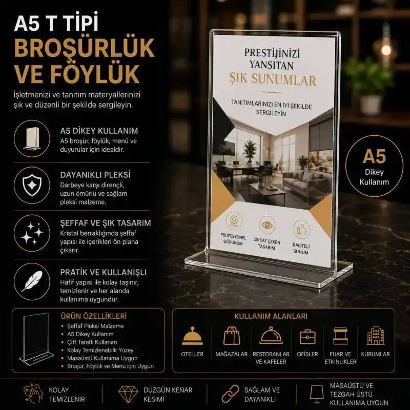 T Tipi Pleksi Broşürlük ve Föylük