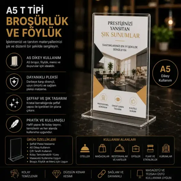 T Tipi Pleksi Broşürlük ve Föylük