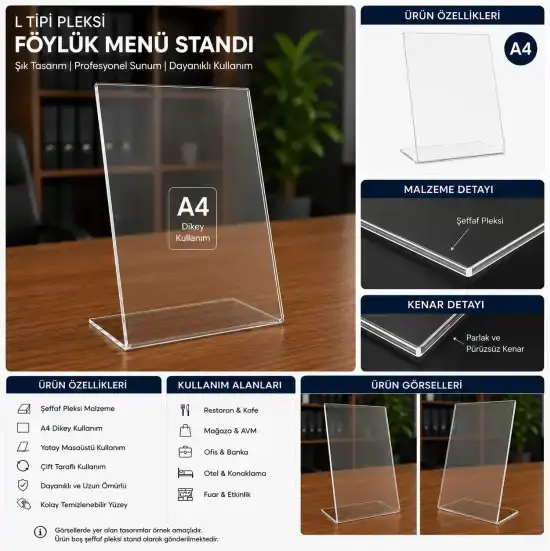 L Tipi Pleksi Föylük Menü Standı