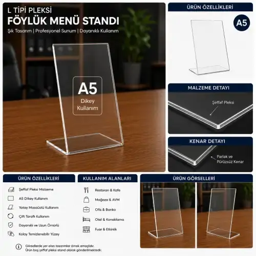 L Tipi Pleksi Föylük Menü Standı