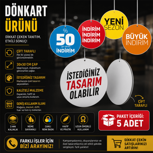 Yuvarlak Çift Taraflı Dönkart Baskı 30x30 cm