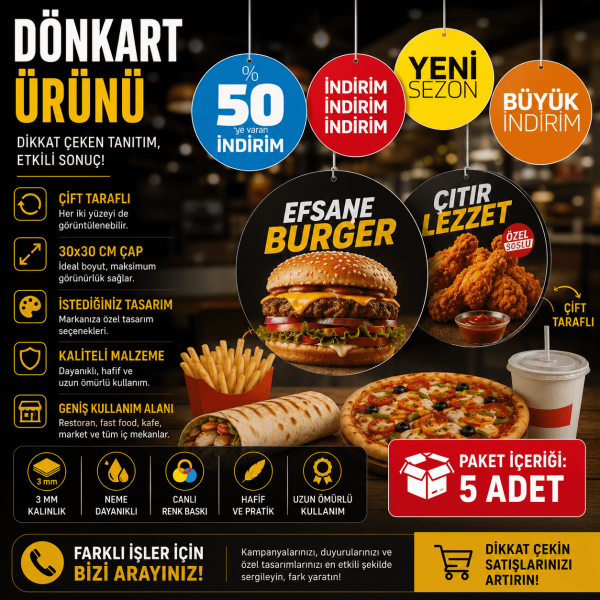 Yuvarlak Çift Taraflı Dönkart Baskı 30x30 cm