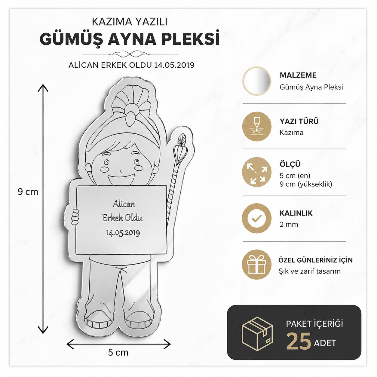 Kişiye Özel Ayna Pleksi Baby Shower Magneti 5x9 cm