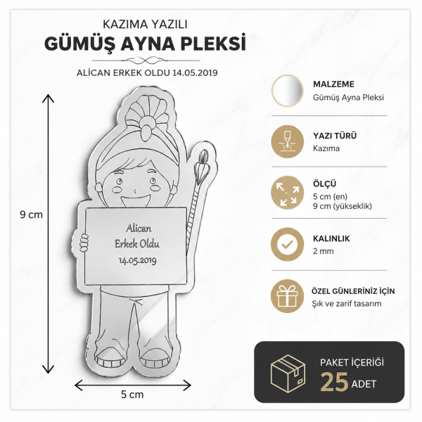 Kişiye Özel Ayna Pleksi Baby Shower Magneti 5x9 cm
