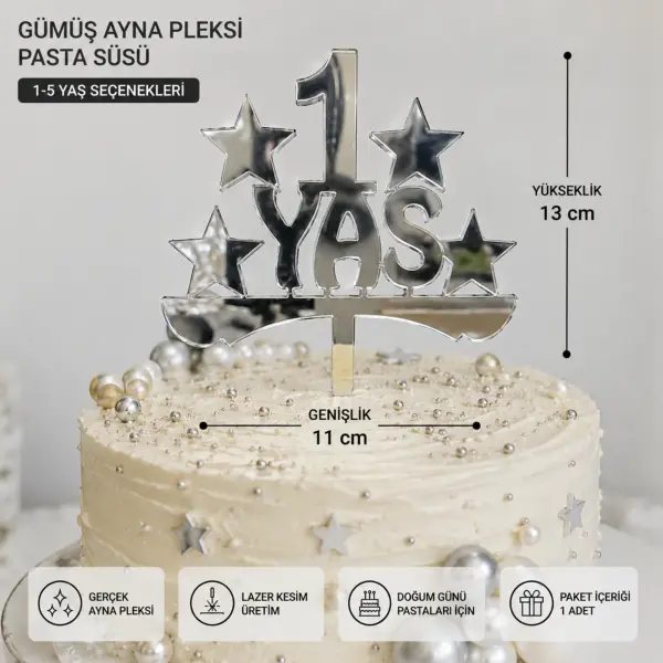 Gümüş Ayna Pleksi Yaş Pasta Süsü 11x13 cm
