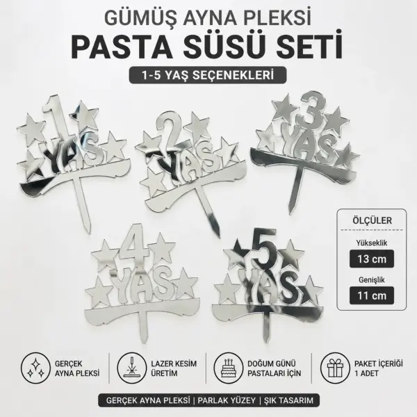 Gümüş Ayna Pleksi Yaş Pasta Süsü 11x13 cm