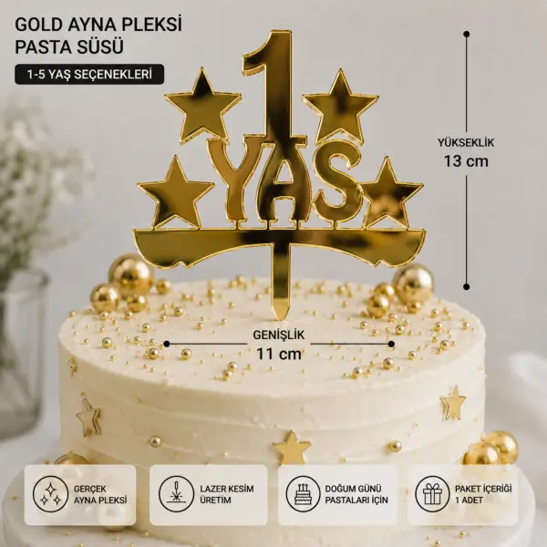 Gold Ayna Pleksi Yaş Pasta Süsü 11x13 cm