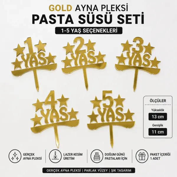 Gold Ayna Pleksi Yaş Pasta Süsü 11x13 cm