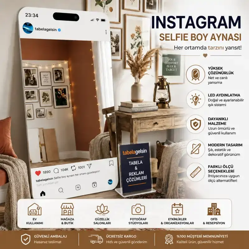 Instagram Selfie Boy Aynası Dekoratif Çekim Aynası