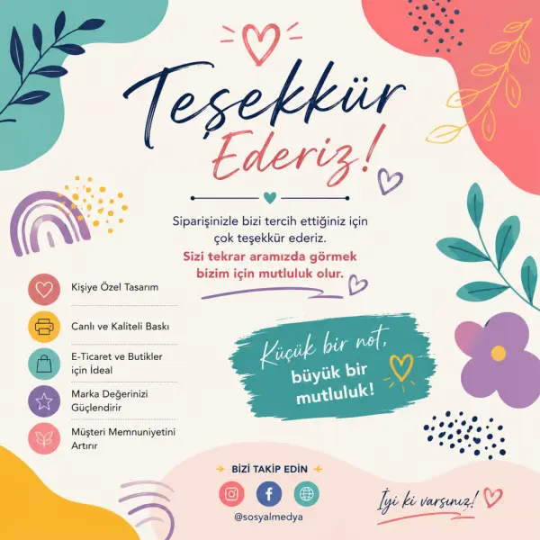 Kişiye Özel Teşekkür Not Kartı Baskı
