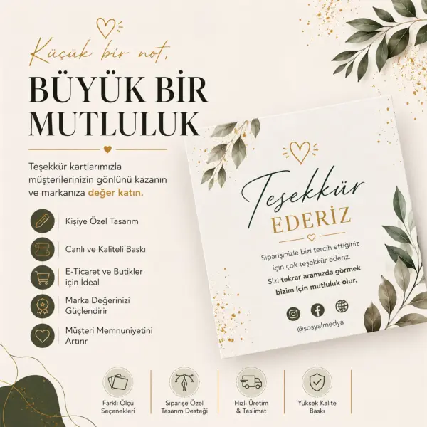 Kişiye Özel Teşekkür Not Kartı Baskı