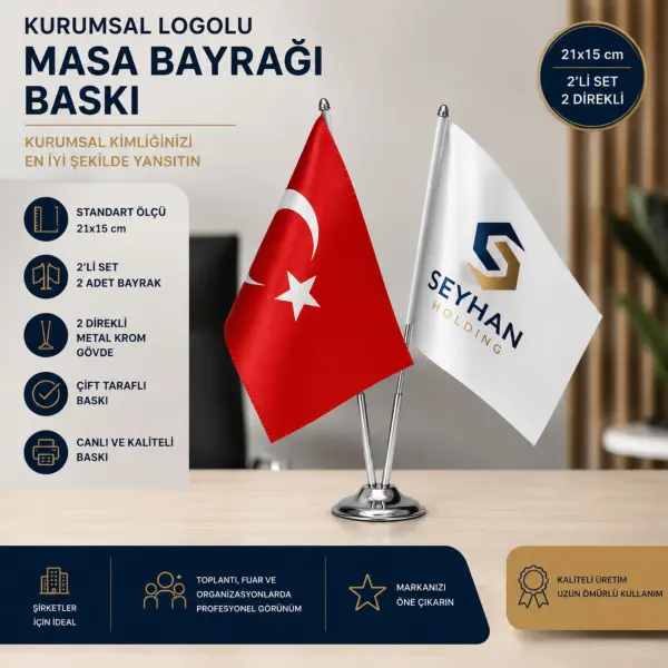 Kurumsal Logolu Masa Bayrağı Baskı
