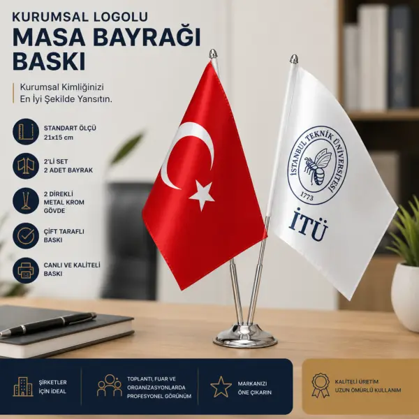 Kurumsal Logolu Masa Bayrağı Baskı