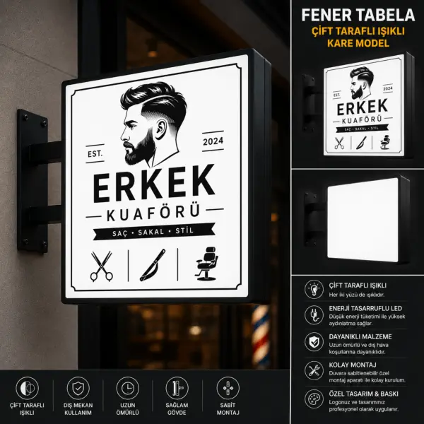 Kare Çift Taraflı Işıklı Fener Tabela