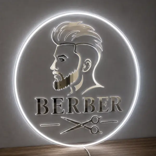 Berber LED Neon Tabela Şeffaf Pleksi Işıklı Duvar Tabelası
