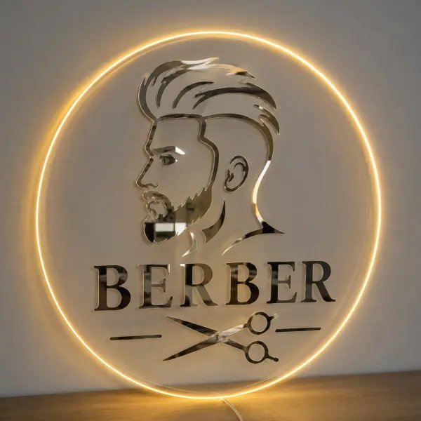 Berber LED Neon Tabela Şeffaf Pleksi Işıklı Duvar Tabelası