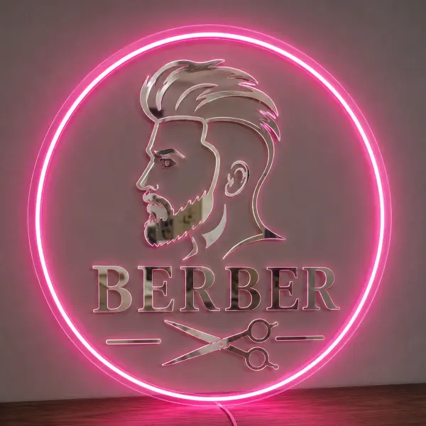 Berber LED Neon Tabela Şeffaf Pleksi Işıklı Duvar Tabelası