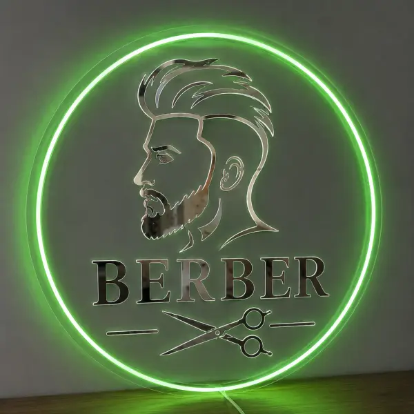 Berber LED Neon Tabela Şeffaf Pleksi Işıklı Duvar Tabelası