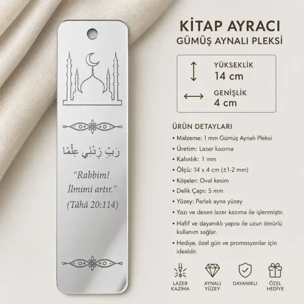Aynalı Pleksi Kitap Ayracı Lazer Kazımalı Dualı