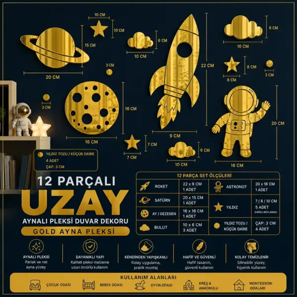 Çocuk Odası Uzay Pleksi Duvar Dekoru