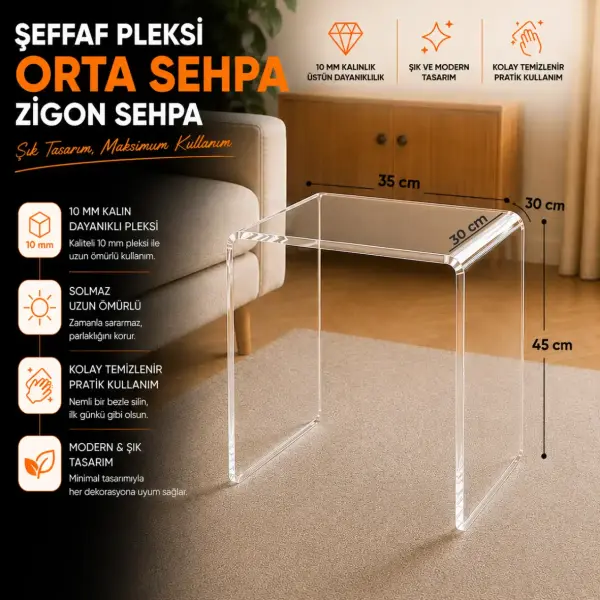 Şeffaf Pleksi Yan Sehpa