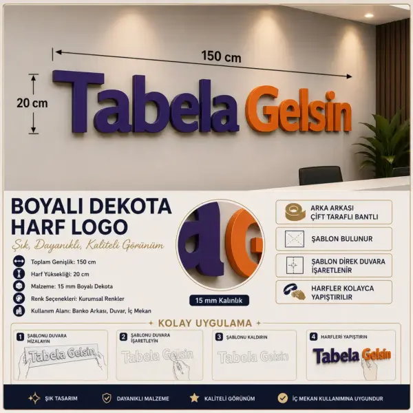 15 mm Boyalı Dekota Harf Logo Tabela