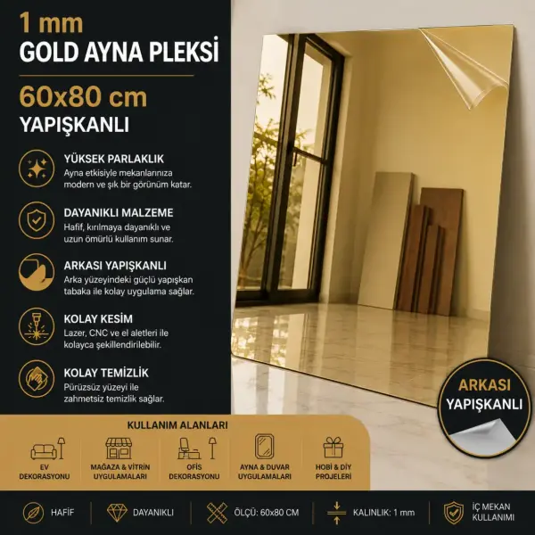 1 mm Ayna Pleksi 60x80 cm Yapışkanlı