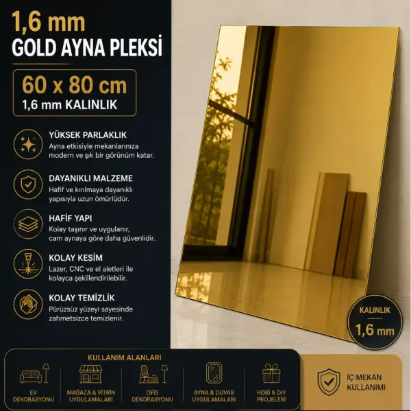 1,6 mm Ayna Pleksi 60x80 cm