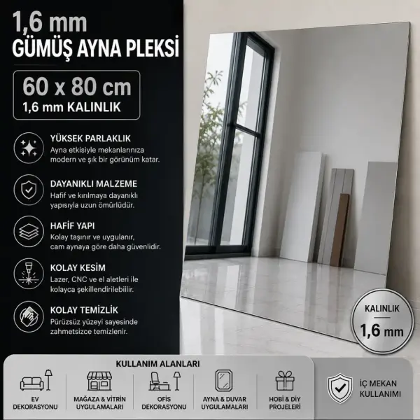 1,6 mm Ayna Pleksi 60x80 cm