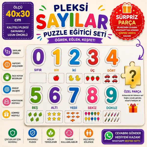 Montessori Pleksi Sayılar Puzzle Eğitici Seti