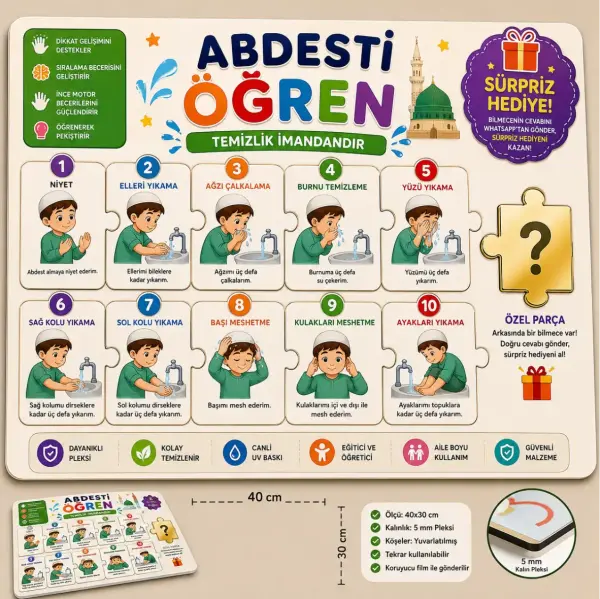 Montessori Abdesti Öğren Puzzle Eğitici Seti
